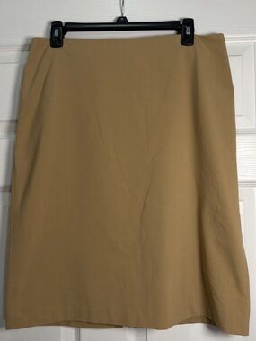 The Limited Stretch Women's Solid Tan Polyester Straight Knee Length Skirts 12